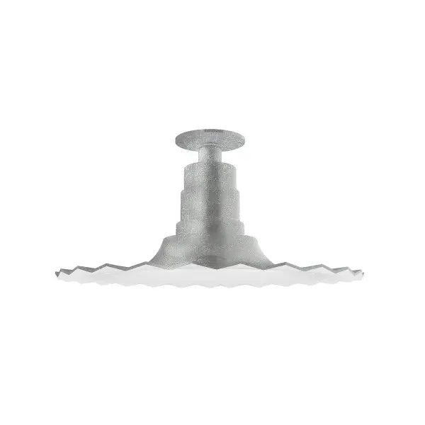 The Flush Mount Light Ceiling Light mounts close to the ceiling allowing for maximum head room. UL wet rated for outdoor use on a front porch, or in an entryway, but also for interior use as a decorative accent in the kitchen, hallway, bedroom, or bathroom. Our Radial shade, the ultimate domed reflector, is classic in shape and offers great light output. Collection: Radial Finish: Painted Galvanized Glass: 16 inch Radial Width: 16.00" Height: 8.38" Weight: 12.00 lb Canopy: 4.125" diameter Number of Bulbs: 1 Maximum Wattage: 100.00 W Bulb Type: A19 Bulb Base: E26 Medium Light Source: Incandescent or LED equivalent Dimmable Voltage: 120.00 V Country of Origin: US Safety Listing: UL/cUL Safety Rating: Wet Dark Sky LED Manufacturer Warranty: 1-year limited warranty on the fixture.