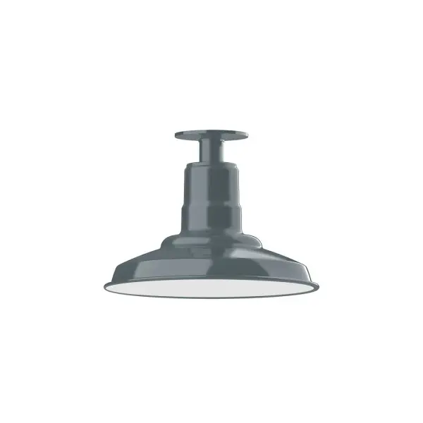 The Flush Mount Ceiling Light mounts close to the ceiling allowing for maximum head room. Ours are UL wet rated for outdoor use on a front porch, or in an entryway, and work well for interior use in the kitchen, hallway, bedroom, or bathroom. The Warehouse shade is our most popular shade style, and we offer in a variety of sizes. Collection: Warehouse Finish: Slate Gray Glass: 12 inch Warehouse Width: 12.00" Height: 8.75" Length: 12.00" Weight: 8.00 lb Canopy: 4.125" diameter Number of Bulbs: 1 Maximum Wattage: 10.00 W Bulb Type: E26 Light Source: LED Light Output: 800.00 lm Color Temperature: 3000 K CRI: 90 Dimmable Rated Average Life: 50,000 Voltage: 120.00 V Country of Origin: US Safety Listing: UL/cUL Safety Rating: Wet Dark Sky LED Manufacturer Warranty: 1-year limited warranty on the fixture.