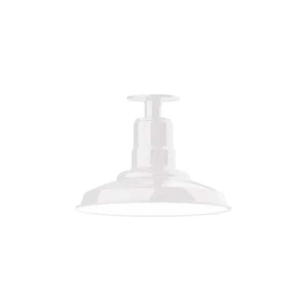 The Flush Mount Ceiling Light mounts close to the ceiling allowing for maximum head room. Ours are UL wet rated for outdoor use on a front porch, or in an entryway, and work well for interior use in the kitchen, hallway, bedroom, or bathroom. The Warehouse shade is our most popular shade style, and we offer in a variety of sizes. Collection: Warehouse Finish: White Glass: 12 inch Warehouse Notes: Option (1) A19 LED and 3-Integrated 8W, 10W, 15W Width: 12.00" Height: 8.75" Length: 12.00" Weight: 8.00 lb Canopy: 4.125" diameter Number of Bulbs: 1 Maximum Wattage: 100.00 W Bulb Type: A19 Bulb Base: E26 Medium Light Source: Incandescent or LED equivalent Dimmable Voltage: 120.00 V Country of Origin: US Safety Listing: UL/cUL Safety Rating: Wet Dark Sky LED Manufacturer Warranty: 1-year limited warranty on the fixture.