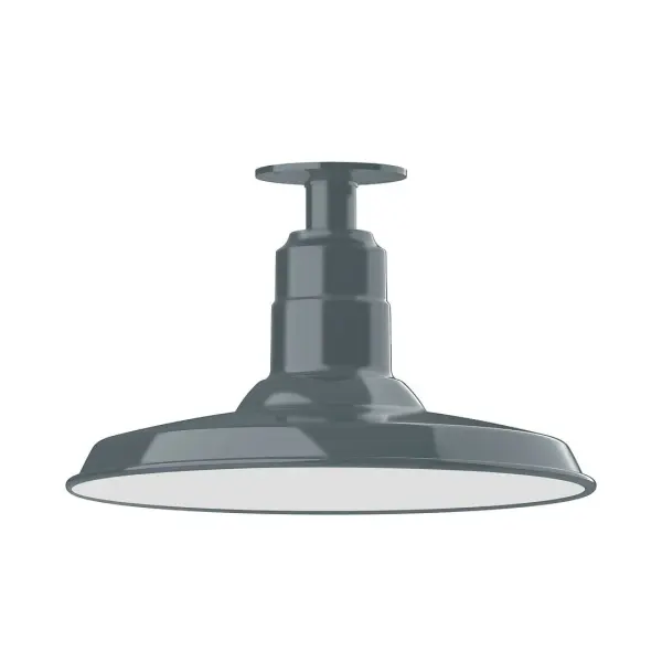 The Flush Mount Ceiling Light mounts close to the ceiling allowing for maximum head room. Ours are UL wet rated for outdoor use on a front porch, or in an entryway, and work well for interior use in the kitchen, hallway, bedroom, or bathroom. The Warehouse shade is our most popular shade style, and we offer in a variety of sizes. Collection: Warehouse Finish: Slate Gray Glass: 14 inch Warehouse Width: 14.00" Height: 8.75" Length: 14.00" Weight: 10.00 lb Canopy: 4.125" diameter Number of Bulbs: 1 Maximum Wattage: 15.00 W Light Source: LED Light Output: 1200.00 lm Color Temperature: 3000 K CRI: 90 Dimmable Rated Average Life: 50,000 Voltage: 120.00 V Country of Origin: US Safety Listing: UL/cUL Safety Rating: Wet Dark Sky LED Manufacturer Warranty: 1-year limited warranty on the fixture.