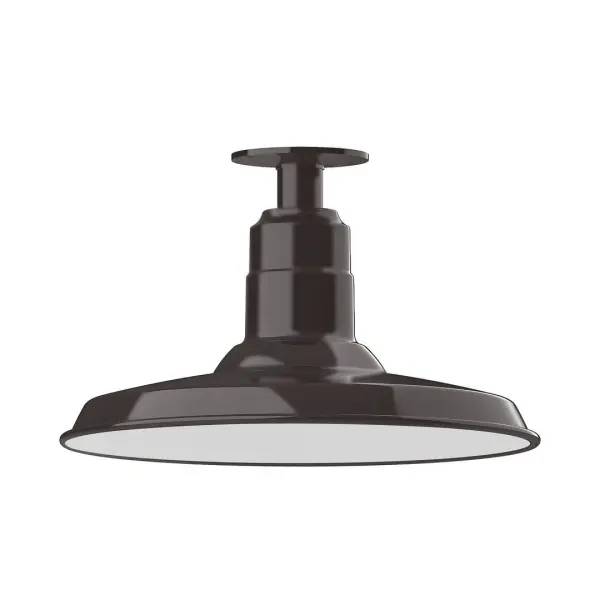 The Flush Mount Ceiling Light mounts close to the ceiling allowing for maximum head room. Ours are UL wet rated for outdoor use on a front porch, or in an entryway, and work well for interior use in the kitchen, hallway, bedroom, or bathroom. The Warehouse shade is our most popular shade style, and we offer in a variety of sizes. Collection: Warehouse Finish: Architectural Bronze Glass: 14 inch Warehouse Notes: Option (1) A19 LED and 3-Integrated 8W, 10W, 15W Width: 14.00" Height: 8.75" Length: 14.00" Weight: 10.00 lb Canopy: 4.125" diameter Number of Bulbs: 1 Maximum Wattage: 100.00 W Bulb Type: A19 Bulb Base: E26 Medium Light Source: Incandescent or LED equivalent Dimmable Voltage: 120.00 V Country of Origin: US Safety Listing: UL/cUL Safety Rating: Wet Dark Sky LED Manufacturer Warranty: 1-year limited warranty on the fixture.