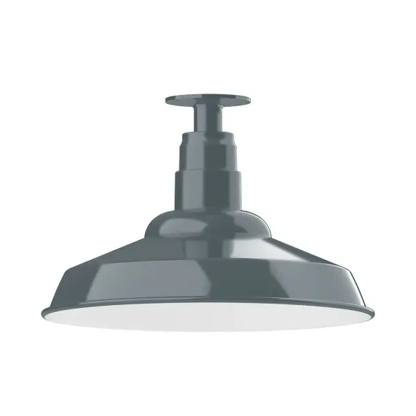 The Flush Mount Ceiling Light mounts close to the ceiling allowing for maximum head room. Ours are UL wet rated for outdoor use on a front porch, or in an entryway, and work well for interior use in the kitchen, hallway, bedroom, or bathroom. The Warehouse shade is our most popular shade style, and we offer in a variety of sizes. Collection: Warehouse Finish: Slate Gray Glass: 16 inch Warehouse Width: 16.00" Height: 10.75" Length: 16.00" Weight: 12.00 lb Canopy: 4.125" diameter Number of Bulbs: 1 Maximum Wattage: 15.00 W Light Source: LED Light Output: 1200.00 lm Color Temperature: 2700 K CRI: 90 Dimmable Rated Average Life: 50,000 Voltage: 120.00 V Country of Origin: US Safety Listing: UL/cUL Safety Rating: Wet Dark Sky LED Manufacturer Warranty: 1-year limited warranty on the fixture.