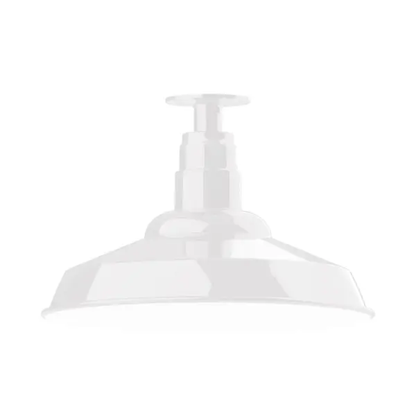 The Flush Mount Ceiling Light mounts close to the ceiling allowing for maximum head room. Ours are UL wet rated for outdoor use on a front porch, or in an entryway, and work well for interior use in the kitchen, hallway, bedroom, or bathroom. The Warehouse shade is our most popular shade style, and we offer in a variety of sizes. Collection: Warehouse Finish: White Glass: 16 inch Warehouse Width: 16.00" Height: 10.75" Length: 16.00" Weight: 12.00 lb Canopy: 4.125" diameter Number of Bulbs: 1 Maximum Wattage: 15.00 W Light Source: LED Light Output: 1200.00 lm Color Temperature: 3000 K CRI: 90 Dimmable Rated Average Life: 50,000 Voltage: 120.00 V Country of Origin: US Safety Listing: UL/cUL Safety Rating: Wet Dark Sky LED Manufacturer Warranty: 1-year limited warranty on the fixture.