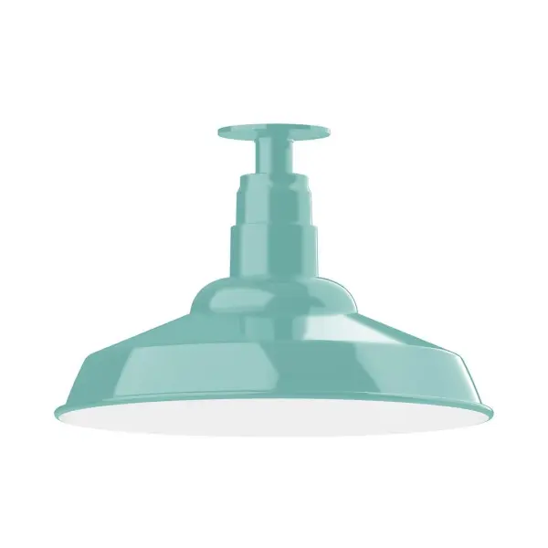 The Flush Mount Ceiling Light mounts close to the ceiling allowing for maximum head room. Ours are UL wet rated for outdoor use on a front porch, or in an entryway, and work well for interior use in the kitchen, hallway, bedroom, or bathroom. The Warehouse shade is our most popular shade style, and we offer in a variety of sizes. Collection: Warehouse Finish: Sea Green Glass: 16 inch Warehouse Width: 16.00" Height: 10.75" Length: 16.00" Weight: 12.00 lb Canopy: 4.125" diameter Number of Bulbs: 1 Maximum Wattage: 15.00 W Light Source: LED Light Output: 1200.00 lm Color Temperature: 2700 K CRI: 90 Dimmable Rated Average Life: 50,000 Voltage: 120.00 V Country of Origin: US Safety Listing: UL/cUL Safety Rating: Wet Dark Sky LED Manufacturer Warranty: 1-year limited warranty on the fixture.