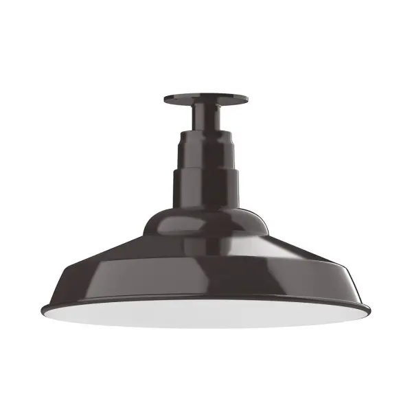 The Flush Mount Ceiling Light mounts close to the ceiling allowing for maximum head room. Ours are UL wet rated for outdoor use on a front porch, or in an entryway, and work well for interior use in the kitchen, hallway, bedroom, or bathroom. The Warehouse shade is our most popular shade style, and we offer in a variety of sizes. Collection: Warehouse Finish: Architectural Bronze Glass: 16 inch Warehouse Notes: Option (1) A19 LED and 3-Integrated 8W, 10W, 15W Width: 16.00" Height: 10.75" Length: 16.00" Weight: 12.00 lb Canopy: 4.125" diameter Number of Bulbs: 1 Maximum Wattage: 100.00 W Bulb Type: A19 Bulb Base: E26 Medium Light Source: Incandescent or LED equivalent Dimmable Voltage: 120.00 V Country of Origin: US Safety Listing: UL/cUL Safety Rating: Wet Dark Sky LED Manufacturer Warranty: 1-year limited warranty on the fixture.