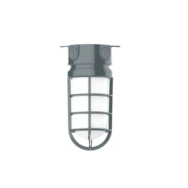 The Flush Mount Ceiling Light mounts close to the ceiling allowing for maximum head room. Ours are UL wet rated for outdoor use on a front porch, or in an entryway, and work well for interior use in the kitchen, hallway, bedroom, or bathroom. Our weathertight glass and guard will protect your light source from damage in a storm, as well as light your way in great nautical style. Collection: Vaportite Finish: Slate Gray Glass: 5 1/2 inch Vaportite Notes: Option (1) A19 LED and 1-Integrated 8W Width: 5.50" Height: 9.50" Length: 5.50" Weight: 8.00 lb Canopy: 5.5" diameter Number of Bulbs: 1 Maximum Wattage: 100.00 W Bulb Type: A19 Bulb Base: E26 Medium Light Source: Incandescent or LED equivalent Dimmable Voltage: 120.00 V Country of Origin: US Safety Listing: UL/cUL Safety Rating: Wet Dark Sky LED Manufacturer Warranty: 1-year limited warranty on the fixture.