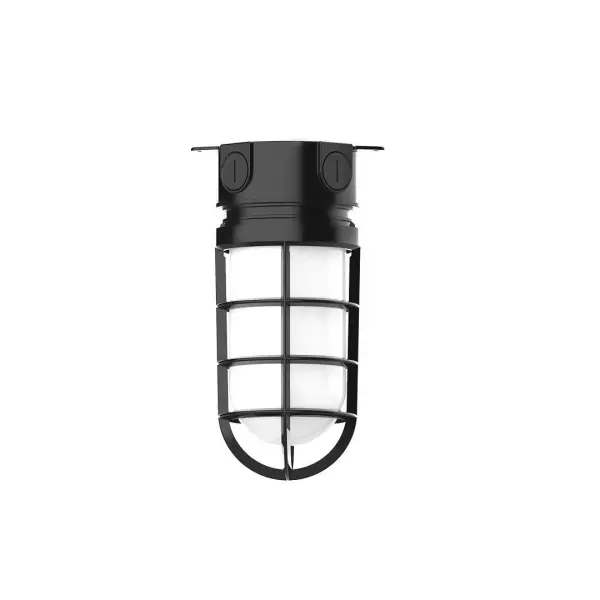 The Flush Mount Ceiling Light mounts close to the ceiling allowing for maximum head room. Ours are UL wet rated for outdoor use on a front porch, or in an entryway, and work well for interior use in the kitchen, hallway, bedroom, or bathroom. Our weathertight glass and guard will protect your light source from damage in a storm, as well as light your way in great nautical style. Collection: Vaportite Finish: Black Glass: 5 1/2 inch Vaportite Notes: Option (1) A19 LED and 1-Integrated 8W Width: 5.50" Height: 9.50" Length: 5.50" Weight: 8.00 lb Canopy: 5.5" diameter Number of Bulbs: 1 Maximum Wattage: 100.00 W Bulb Type: A19 Bulb Base: E26 Medium Light Source: Incandescent or LED equivalent Dimmable Voltage: 120.00 V Country of Origin: US Safety Listing: UL/cUL Safety Rating: Wet Dark Sky LED Manufacturer Warranty: 1-year limited warranty on the fixture.