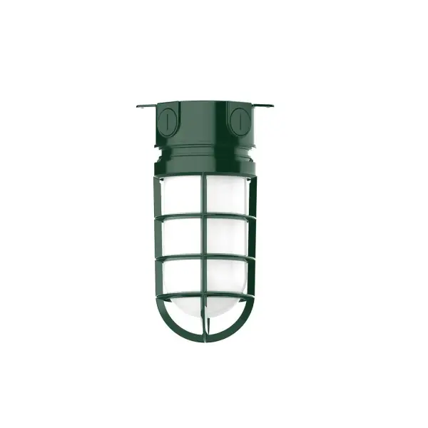 The Flush Mount Ceiling Light mounts close to the ceiling allowing for maximum head room. Ours are UL wet rated for outdoor use on a front porch, or in an entryway, and work well for interior use in the kitchen, hallway, bedroom, or bathroom. Our weathertight glass and guard will protect your light source from damage in a storm, as well as light your way in great nautical style. Collection: Vaportite Finish: Forest Green Glass: 5 1/2 inch Vaportite Notes: Option (1) A19 LED and 1-Integrated 8W Width: 5.50" Height: 9.50" Length: 5.50" Weight: 8.00 lb Canopy: 5.5" diameter Number of Bulbs: 1 Maximum Wattage: 100.00 W Bulb Type: A19 Bulb Base: E26 Medium Light Source: Incandescent or LED equivalent Dimmable Voltage: 120.00 V Country of Origin: US Safety Listing: UL/cUL Safety Rating: Wet Dark Sky LED Manufacturer Warranty: 1-year limited warranty on the fixture.