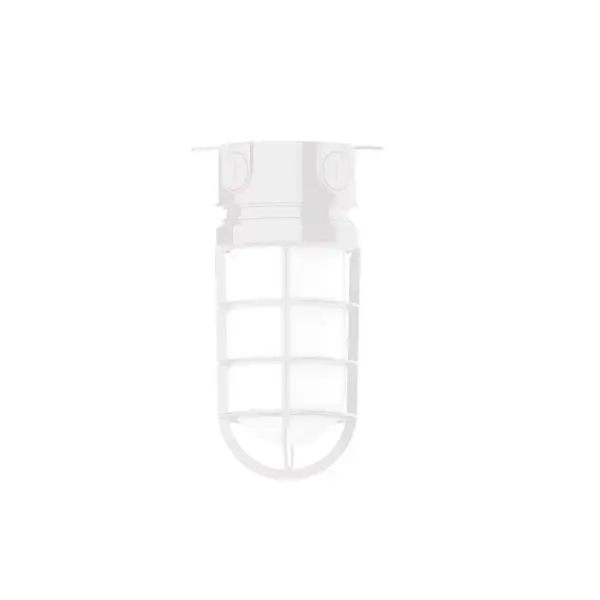 The Flush Mount Ceiling Light mounts close to the ceiling allowing for maximum head room. Ours are UL wet rated for outdoor use on a front porch, or in an entryway, and work well for interior use in the kitchen, hallway, bedroom, or bathroom. Our weathertight glass and guard will protect your light source from damage in a storm, as well as light your way in great nautical style. Collection: Vaportite Finish: White Glass: 5 1/2 inch Vaportite Notes: Option (1) A19 LED and 1-Integrated 8W Width: 5.50" Height: 9.50" Length: 5.50" Weight: 8.00 lb Canopy: 5.5" diameter Number of Bulbs: 1 Maximum Wattage: 100.00 W Bulb Type: A19 Bulb Base: E26 Medium Light Source: Incandescent or LED equivalent Dimmable Voltage: 120.00 V Country of Origin: US Safety Listing: UL/cUL Safety Rating: Wet Dark Sky LED Manufacturer Warranty: 1-year limited warranty on the fixture.