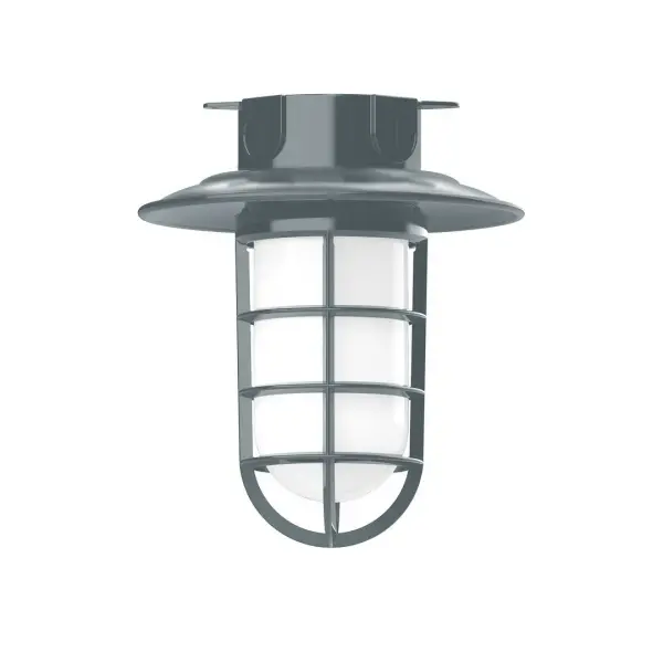 The Flush Mount Ceiling Light mounts close to the ceiling allowing for maximum head room. Ours are UL wet rated for outdoor use on a front porch, or in an entryway, and work well for interior use in the kitchen, hallway, bedroom, or bathroom. Our weathertight glass and guard will protect your light source from damage in a storm, as well as light your way in great nautical style. Collection: Vaportite Finish: Slate Gray Glass: 8.25 inch Vaportite Notes: Option (1) A19 LED and 1-Integrated 8W Width: 8.25" Height: 9.50" Length: 8.25" Weight: 8.00 lb Canopy: 5.5" diameter Number of Bulbs: 1 Maximum Wattage: 100.00 W Bulb Type: A19 Bulb Base: E26 Medium Light Source: Incandescent or LED equivalent Dimmable Voltage: 120.00 V Country of Origin: US Safety Listing: UL/cUL Safety Rating: Wet Dark Sky LED Manufacturer Warranty: 1-year limited warranty on the fixture.