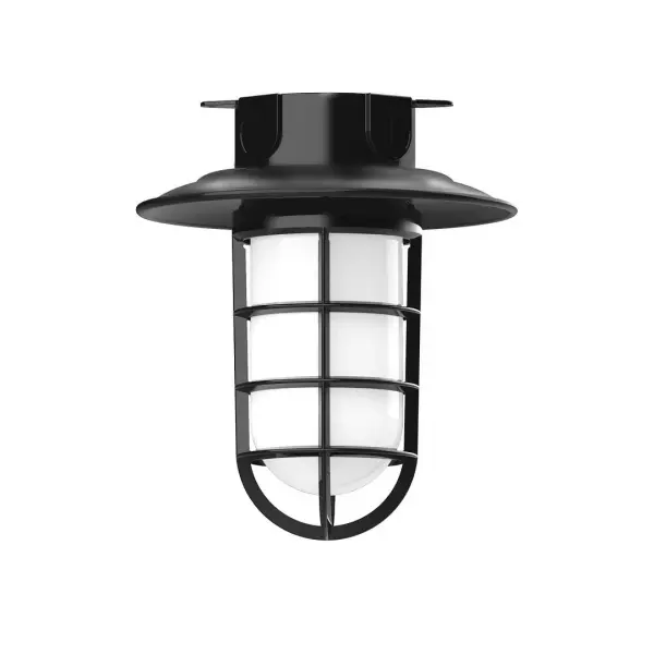The Flush Mount Ceiling Light mounts close to the ceiling allowing for maximum head room. Ours are UL wet rated for outdoor use on a front porch, or in an entryway, and work well for interior use in the kitchen, hallway, bedroom, or bathroom. Our weathertight glass and guard will protect your light source from damage in a storm, as well as light your way in great nautical style. Collection: Vaportite Finish: Black Glass: 8.25 inch Vaportite Notes: Option (1) A19 LED and 1-Integrated 8W Width: 8.25" Height: 9.50" Length: 8.25" Weight: 8.00 lb Canopy: 5.5" diameter Number of Bulbs: 1 Maximum Wattage: 100.00 W Bulb Type: A19 Bulb Base: E26 Medium Light Source: Incandescent or LED equivalent Dimmable Voltage: 120.00 V Country of Origin: US Safety Listing: UL/cUL Safety Rating: Wet Dark Sky LED Manufacturer Warranty: 1-year limited warranty on the fixture.