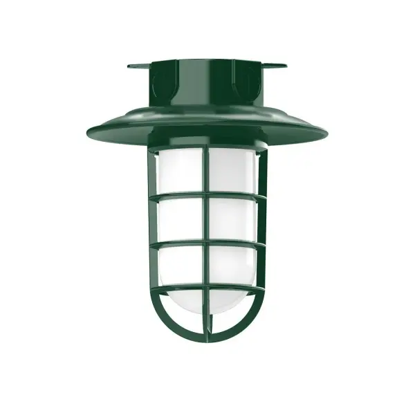 The Flush Mount Ceiling Light mounts close to the ceiling allowing for maximum head room. Ours are UL wet rated for outdoor use on a front porch, or in an entryway, and work well for interior use in the kitchen, hallway, bedroom, or bathroom. Our weathertight glass and guard will protect your light source from damage in a storm, as well as light your way in great nautical style. Collection: Vaportite Finish: Forest Green Glass: 8.25 inch Vaportite Notes: Option (1) A19 LED and 1-Integrated 8W Width: 8.25" Height: 9.50" Length: 8.25" Weight: 8.00 lb Canopy: 5.5" diameter Number of Bulbs: 1 Maximum Wattage: 100.00 W Bulb Type: A19 Bulb Base: E26 Medium Light Source: Incandescent or LED equivalent Dimmable Voltage: 120.00 V Country of Origin: US Safety Listing: UL/cUL Safety Rating: Wet Dark Sky LED Manufacturer Warranty: 1-year limited warranty on the fixture.