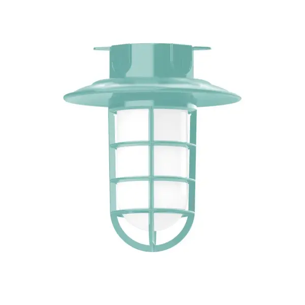 The Flush Mount Ceiling Light mounts close to the ceiling allowing for maximum head room. Ours are UL wet rated for outdoor use on a front porch, or in an entryway, and work well for interior use in the kitchen, hallway, bedroom, or bathroom. Our weathertight glass and guard will protect your light source from damage in a storm, as well as light your way in great nautical style. Collection: Vaportite Finish: Sea Green Glass: 8.25 inch Vaportite Notes: Option (1) A19 LED and 1-Integrated 8W Width: 8.25" Height: 9.50" Length: 8.25" Weight: 8.00 lb Canopy: 5.5" diameter Number of Bulbs: 1 Maximum Wattage: 100.00 W Bulb Type: A19 Bulb Base: E26 Medium Light Source: Incandescent or LED equivalent Dimmable Voltage: 120.00 V Country of Origin: US Safety Listing: UL/cUL Safety Rating: Wet Dark Sky LED Manufacturer Warranty: 1-year limited warranty on the fixture.