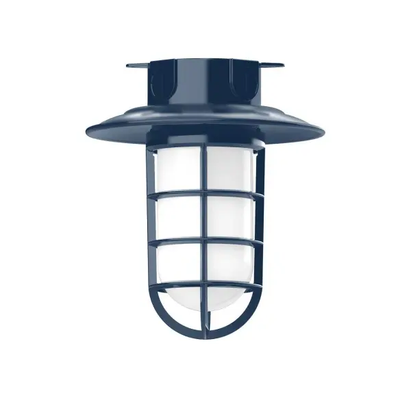 The Flush Mount Ceiling Light mounts close to the ceiling allowing for maximum head room. Ours are UL wet rated for outdoor use on a front porch, or in an entryway, and work well for interior use in the kitchen, hallway, bedroom, or bathroom. Our weathertight glass and guard will protect your light source from damage in a storm, as well as light your way in great nautical style. Collection: Vaportite Finish: Navy Glass: 8.25 inch Vaportite Notes: Option (1) A19 LED and 1-Integrated 8W Width: 8.25" Height: 9.50" Length: 8.25" Weight: 8.00 lb Canopy: 5.5" diameter Number of Bulbs: 1 Maximum Wattage: 100.00 W Bulb Type: A19 Bulb Base: E26 Medium Light Source: Incandescent or LED equivalent Dimmable Voltage: 120.00 V Country of Origin: US Safety Listing: UL/cUL Safety Rating: Wet Dark Sky LED Manufacturer Warranty: 1-year limited warranty on the fixture.