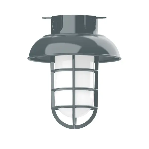 The Flush Mount Ceiling Light mounts close to the ceiling allowing for maximum head room. Ours are UL wet rated for outdoor use on a front porch, or in an entryway, and work well for interior use in the kitchen, hallway, bedroom, or bathroom. Our weathertight glass and guard will protect your light source from damage in a storm, as well as light your way in great nautical style. Collection: Vaportite Finish: Slate Gray Glass: 8 inch Vaportite Notes: Option (1) A19 LED and 1-Integrated 8W Width: 8.00" Height: 9.50" Length: 8.00" Weight: 8.00 lb Canopy: 5.5" diameter Number of Bulbs: 1 Maximum Wattage: 100.00 W Bulb Type: A19 Bulb Base: E26 Medium Light Source: Incandescent or LED equivalent Dimmable Voltage: 120.00 V Country of Origin: US Safety Listing: UL/cUL Safety Rating: Wet Dark Sky LED Manufacturer Warranty: 1-year limited warranty on the fixture.