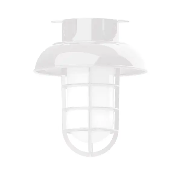 The Flush Mount Ceiling Light mounts close to the ceiling allowing for maximum head room. Ours are UL wet rated for outdoor use on a front porch, or in an entryway, and work well for interior use in the kitchen, hallway, bedroom, or bathroom. Our weathertight glass and guard will protect your light source from damage in a storm, as well as light your way in great nautical style. Collection: Vaportite Finish: White Glass: 8 inch Vaportite Notes: Option (1) A19 LED and 1-Integrated 8W Width: 8.00" Height: 9.50" Length: 8.00" Weight: 8.00 lb Canopy: 5.5" diameter Number of Bulbs: 1 Maximum Wattage: 100.00 W Bulb Type: A19 Bulb Base: E26 Medium Light Source: Incandescent or LED equivalent Dimmable Voltage: 120.00 V Country of Origin: US Safety Listing: UL/cUL Safety Rating: Wet Dark Sky LED Manufacturer Warranty: 1-year limited warranty on the fixture.