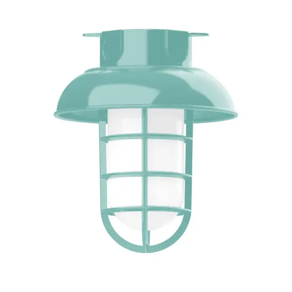 The Flush Mount Ceiling Light mounts close to the ceiling allowing for maximum head room. Ours are UL wet rated for outdoor use on a front porch, or in an entryway, and work well for interior use in the kitchen, hallway, bedroom, or bathroom. Our weathertight glass and guard will protect your light source from damage in a storm, as well as light your way in great nautical style. Collection: Vaportite Finish: Sea Green Glass: 8 inch Vaportite Notes: Option (1) A19 LED and 1-Integrated 8W Width: 8.00" Height: 9.50" Length: 8.00" Weight: 8.00 lb Canopy: 5.5" diameter Number of Bulbs: 1 Maximum Wattage: 100.00 W Bulb Type: A19 Bulb Base: E26 Medium Light Source: Incandescent or LED equivalent Dimmable Voltage: 120.00 V Country of Origin: US Safety Listing: UL/cUL Safety Rating: Wet Dark Sky LED Manufacturer Warranty: 1-year limited warranty on the fixture.