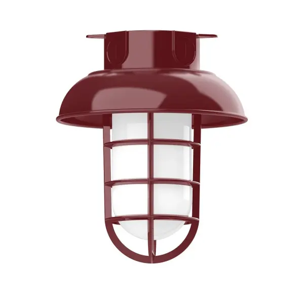 The Flush Mount Ceiling Light mounts close to the ceiling allowing for maximum head room. Ours are UL wet rated for outdoor use on a front porch, or in an entryway, and work well for interior use in the kitchen, hallway, bedroom, or bathroom. Our weathertight glass and guard will protect your light source from damage in a storm, as well as light your way in great nautical style. Collection: Vaportite Finish: Barn Red Glass: 8 inch Vaportite Notes: Option (1) A19 LED and 1-Integrated 8W Width: 8.00" Height: 9.50" Length: 8.00" Weight: 8.00 lb Canopy: 5.5" diameter Number of Bulbs: 1 Maximum Wattage: 100.00 W Bulb Type: A19 Bulb Base: E26 Medium Light Source: Incandescent or LED equivalent Dimmable Voltage: 120.00 V Country of Origin: US Safety Listing: UL/cUL Safety Rating: Wet Dark Sky LED Manufacturer Warranty: 1-year limited warranty on the fixture.