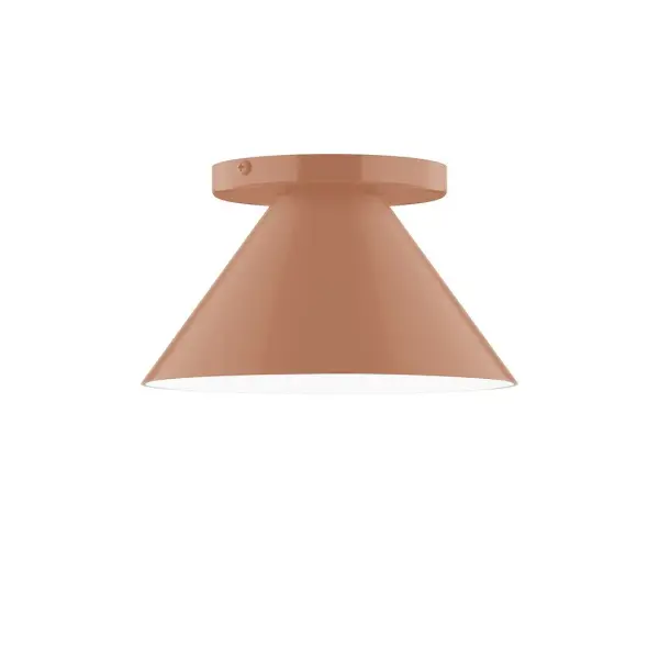 Pinnacle, a contemporary series of basic spun geometric shapes, is simply configured for interior use. Colorful and clean-lined, these axially symmetric shapes will add pizzazz to your space. Collection: Pinnacle Finish: Terracotta Glass: 8 inch Pinnacle Width: 8.00" Height: 4.63" Length: 8.00" Weight: 4.00 lb Canopy: 5" diameter Number of Bulbs: 1 Maximum Wattage: 8.00 W Bulb Type: LED Light Source: LED Light Output: 800.00 lm Color Temperature: 3000 K CRI: 90 Dimmable Rated Average Life: 50,000 Voltage: 120.00 V Country of Origin: US Safety Listing: UL/cUL Safety Rating: Dry LED Manufacturer Warranty: 1-year limited warranty on the fixture.