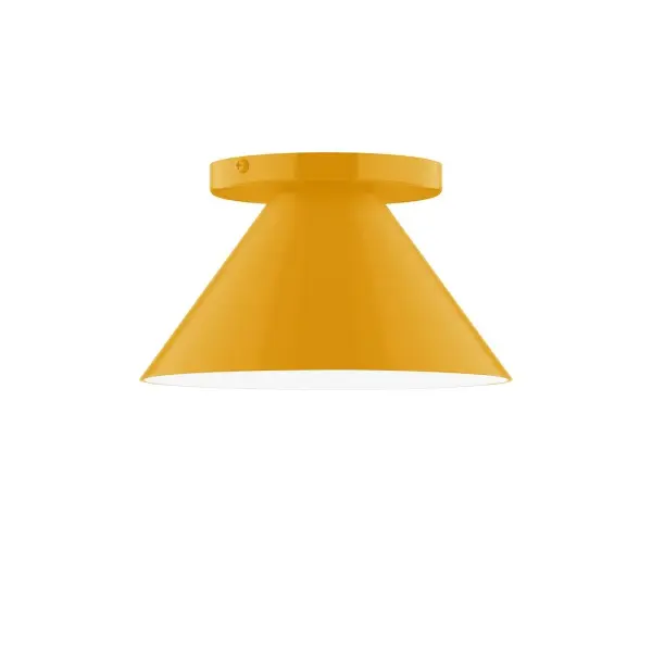 Pinnacle, a contemporary series of basic spun geometric shapes, is simply configured for interior use. Colorful and clean-lined, these axially symmetric shapes will add pizzazz to your space. Collection: Pinnacle Finish: Bright Yellow Glass: 8 inch Pinnacle Width: 8.00" Height: 4.63" Length: 8.00" Weight: 4.00 lb Canopy: 5" diameter Number of Bulbs: 1 Maximum Wattage: 8.00 W Bulb Type: LED Light Source: LED Light Output: 800.00 lm Color Temperature: 3000 K CRI: 90 Dimmable Rated Average Life: 50,000 Voltage: 120.00 V Country of Origin: US Safety Listing: UL/cUL Safety Rating: Dry LED Manufacturer Warranty: 1-year limited warranty on the fixture.