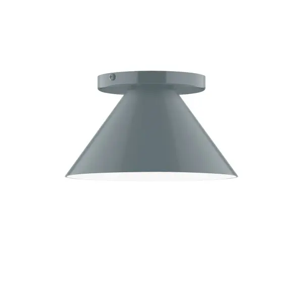 Pinnacle, a contemporary series of basic spun geometric shapes, is simply configured for interior use. Colorful and clean-lined, these axially symmetric shapes will add pizzazz to your space. Collection: Pinnacle Finish: Slate Gray Glass: 8 inch Pinnacle Width: 8.00" Height: 4.63" Length: 8.00" Weight: 4.00 lb Canopy: 5" diameter Number of Bulbs: 1 Maximum Wattage: 8.00 W Bulb Type: LED Light Source: LED Light Output: 800.00 lm Color Temperature: 3000 K CRI: 90 Dimmable Rated Average Life: 50,000 Voltage: 120.00 V Country of Origin: US Safety Listing: UL/cUL Safety Rating: Dry LED Manufacturer Warranty: 1-year limited warranty on the fixture.