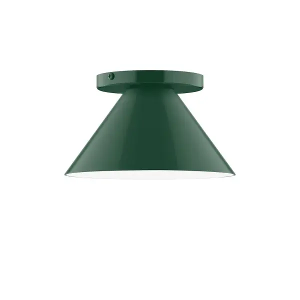 Pinnacle, a contemporary series of basic spun geometric shapes, is simply configured for interior use. Colorful and clean-lined, these axially symmetric shapes will add pizzazz to your space. Collection: Pinnacle Finish: Forest Green Glass: 8 inch Pinnacle Width: 8.00" Height: 4.63" Length: 8.00" Weight: 4.00 lb Canopy: 5" diameter Number of Bulbs: 1 Maximum Wattage: 8.00 W Bulb Type: LED Light Source: LED Light Output: 800.00 lm Color Temperature: 3000 K CRI: 90 Dimmable Rated Average Life: 50,000 Voltage: 120.00 V Country of Origin: US Safety Listing: UL/cUL Safety Rating: Dry LED Manufacturer Warranty: 1-year limited warranty on the fixture.