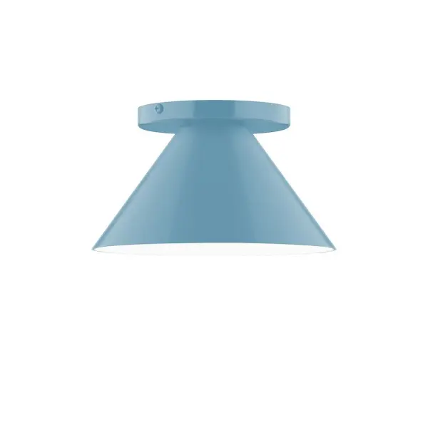 Pinnacle, a contemporary series of basic spun geometric shapes, is simply configured for interior use. Colorful and clean-lined, these axially symmetric shapes will add pizzazz to your space. Collection: Pinnacle Finish: Light Blue Glass: 8 inch Pinnacle Width: 8.00" Height: 4.63" Length: 8.00" Weight: 4.00 lb Canopy: 5" diameter Number of Bulbs: 1 Maximum Wattage: 8.00 W Bulb Type: LED Light Source: LED Light Output: 800.00 lm Color Temperature: 3000 K CRI: 90 Dimmable Rated Average Life: 50,000 Voltage: 120.00 V Country of Origin: US Safety Listing: UL/cUL Safety Rating: Dry LED Manufacturer Warranty: 1-year limited warranty on the fixture.