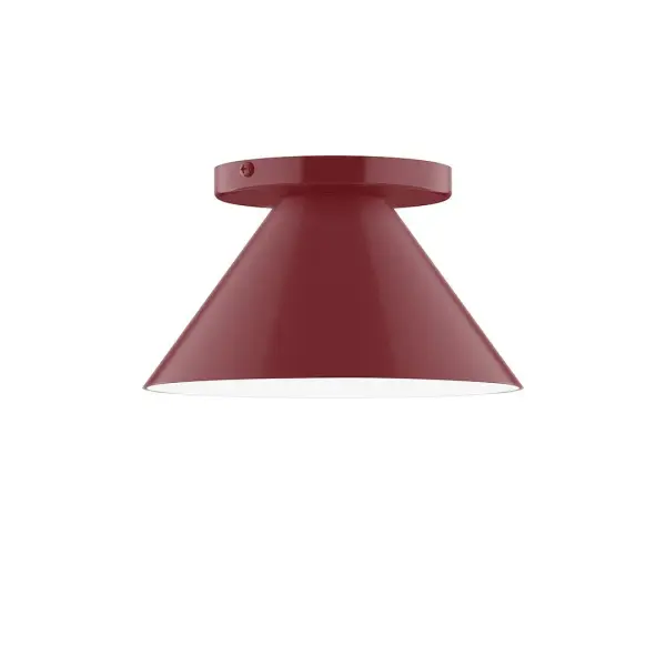 Pinnacle, a contemporary series of basic spun geometric shapes, is simply configured for interior use. Colorful and clean-lined, these axially symmetric shapes will add pizzazz to your space. Collection: Pinnacle Finish: Barn Red Glass: 8 inch Pinnacle Width: 8.00" Height: 4.63" Length: 8.00" Weight: 4.00 lb Canopy: 5" diameter Number of Bulbs: 1 Maximum Wattage: 8.00 W Bulb Type: LED Light Source: LED Light Output: 800.00 lm Color Temperature: 3000 K CRI: 90 Dimmable Rated Average Life: 50,000 Voltage: 120.00 V Country of Origin: US Safety Listing: UL/cUL Safety Rating: Dry LED Manufacturer Warranty: 1-year limited warranty on the fixture.