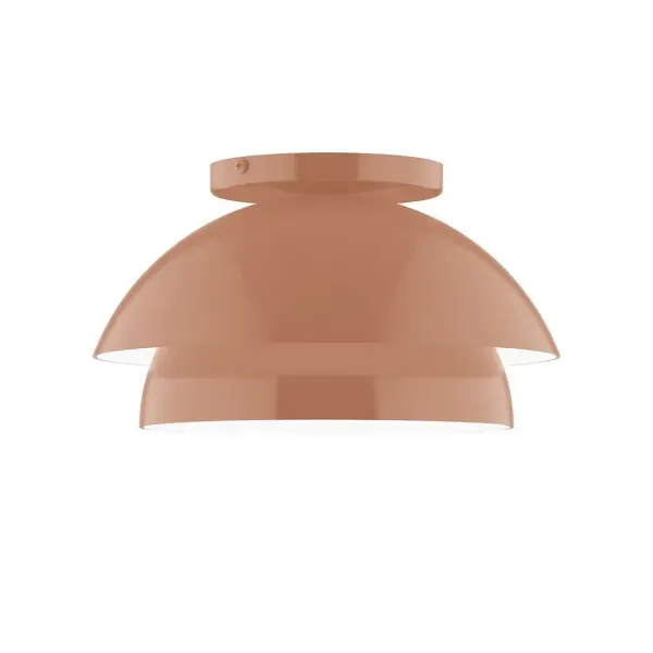 Nest is a playful series of stacked and nested dome shades. Offered in a host of finishes, Nest will be a bright and cheery addition to your interior décor Collection: Nest Finish: Terracotta Glass: 10 inch Nest Width: 10.00" Height: 5.63" Length: 10.00" Weight: 6.00 lb Canopy: 5" diameter Number of Bulbs: 1 Maximum Wattage: 8.00 W Bulb Type: E26 Light Source: LED Light Output: 800.00 lm Color Temperature: 3000 K CRI: 90 Dimmable Rated Average Life: 50,000 Voltage: 120.00 V Country of Origin: US Safety Listing: UL/cUL Safety Rating: Dry LED Manufacturer Warranty: 1-year limited warranty on the fixture.