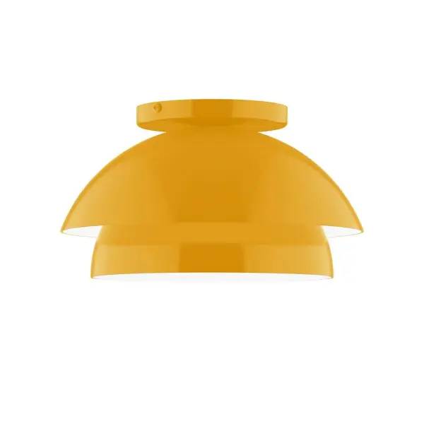 Nest is a playful series of stacked and nested dome shades. Offered in a host of finishes, Nest will be a bright and cheery addition to your interior décor Collection: Nest Finish: Bright Yellow Glass: 10 inch Nest Width: 10.00" Height: 5.63" Length: 10.00" Weight: 6.00 lb Canopy: 5" diameter Number of Bulbs: 1 Maximum Wattage: 8.00 W Bulb Type: E26 Light Source: LED Light Output: 800.00 lm Color Temperature: 3000 K CRI: 90 Dimmable Rated Average Life: 50,000 Voltage: 120.00 V Country of Origin: US Safety Listing: UL/cUL Safety Rating: Dry LED Manufacturer Warranty: 1-year limited warranty on the fixture.