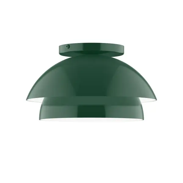 Nest is a playful series of stacked and nested dome shades. Offered in a host of finishes, Nest will be a bright and cheery addition to your interior décor Collection: Nest Finish: Forest Green Glass: 10 inch Nest Width: 10.00" Height: 5.63" Length: 10.00" Weight: 6.00 lb Canopy: 5" diameter Number of Bulbs: 1 Maximum Wattage: 8.00 W Bulb Type: E26 Light Source: LED Light Output: 800.00 lm Color Temperature: 3000 K CRI: 90 Dimmable Rated Average Life: 50,000 Voltage: 120.00 V Country of Origin: US Safety Listing: UL/cUL Safety Rating: Dry LED Manufacturer Warranty: 1-year limited warranty on the fixture.