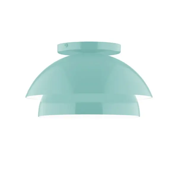Nest is a playful series of stacked and nested dome shades. Offered in a host of finishes, Nest will be a bright and cheery addition to your interior décor Collection: Nest Finish: Sea Green Glass: 10 inch Nest Width: 10.00" Height: 5.63" Length: 10.00" Weight: 6.00 lb Canopy: 5" diameter Number of Bulbs: 1 Maximum Wattage: 8.00 W Bulb Type: E26 Light Source: LED Light Output: 800.00 lm Color Temperature: 3000 K CRI: 90 Dimmable Rated Average Life: 50,000 Voltage: 120.00 V Country of Origin: US Safety Listing: UL/cUL Safety Rating: Dry LED Manufacturer Warranty: 1-year limited warranty on the fixture.