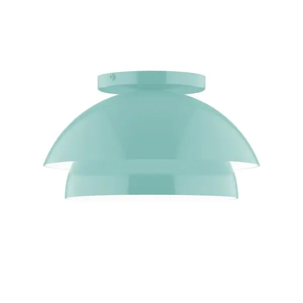 Nest is a playful series of stacked and nested dome shades. Offered in a host of finishes, Nest will be a bright and cheery addition to your interior décor Collection: Nest Finish: Sea Green Glass: 10 inch Nest Notes: Option (1) G25 LED and 1-Integrated 8W Width: 10.00" Height: 5.63" Length: 10.00" Weight: 6.00 lb Canopy: 5" diameter Number of Bulbs: 1 Maximum Wattage: 60.00 W Bulb Type: G25 Bulb Base: E26 Medium Light Source: Incandescent or LED equivalent Dimmable Voltage: 120.00 V Material: Aluminum Country of Origin: US Safety Listing: UL/cUL Safety Rating: Dry LED Manufacturer Warranty: 1-year limited warranty on the fixture.