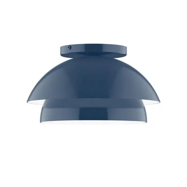 Nest is a playful series of stacked and nested dome shades. Offered in a host of finishes, Nest will be a bright and cheery addition to your interior décor Collection: Nest Finish: Navy Glass: 10 inch Nest Width: 10.00" Height: 5.63" Length: 10.00" Weight: 6.00 lb Canopy: 5" diameter Number of Bulbs: 1 Maximum Wattage: 8.00 W Bulb Type: E26 Light Source: LED Light Output: 800.00 lm Color Temperature: 3000 K CRI: 90 Dimmable Rated Average Life: 50,000 Voltage: 120.00 V Country of Origin: US Safety Listing: UL/cUL Safety Rating: Dry LED Manufacturer Warranty: 1-year limited warranty on the fixture.