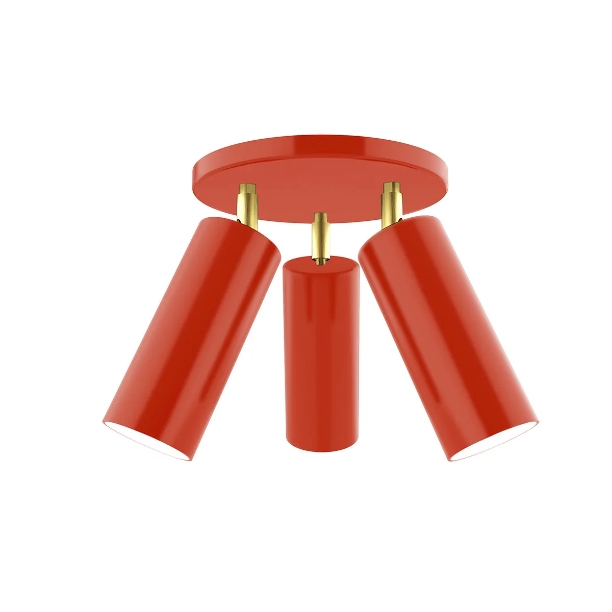 Martin 3-Light Flush Mount in Vermillion with Brushed Brass Accents