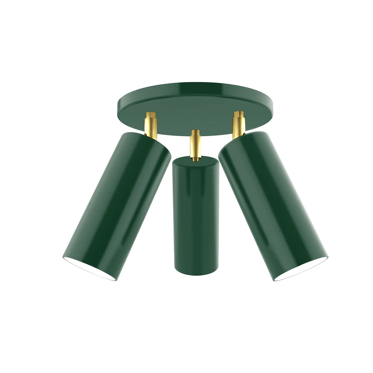 Martin 3-Light Flush Mount in Forest Green with Brushed Brass Accents
