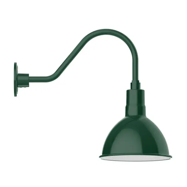 Our outdoor wall lights, inspired by 1920's industrial lighting, in classic gooseneck arm styles are great for use as sign or awning lights, garage or barn lights. This vintage look works well indoors also, our smallest sizes will illuminate a restaurant menu board, bookcase, or shelving unit. Our Deep Bowl shade, the ultimate domed reflector, is classic in shape and offers great light output. Collection: Deep Bowl Finish: Forest Green Glass: 10 inch Deep Bowl Width: 10.00" Height: 17.75" Length: 25.50" Weight: 4.50 lb Extension from Wall: 25.50" Canopy: 4.625" diameter Number of Bulbs: 1 Maximum Wattage: 10.00 W Light Source: LED Light Output: 800.00 lm Color Temperature: 2700 K CRI: 90 Dimmable Rated Average Life: 50,000 Voltage: 120.00 V Country of Origin: US Safety Listing: UL/cUL Safety Rating: Wet Dark Sky LED Manufacturer Warranty: 1-year limited warranty on the fixture.