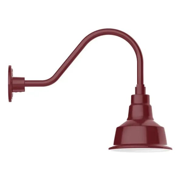 Our outdoor wall lights, inspired by 1920's industrial lighting, in classic gooseneck arm styles are great for use as sign or awning lights, garage or barn lights. This vintage look works well indoors also, our smallest sizes will illuminate a restaurant menu board, bookcase, or shelving unit. The Warehouse shade is our most popular shade style, and we offer in a large variety of sizes. Collection: Warehouse Finish: Barn Red Glass: 8 inch Warehouse Width: 8.25" Height: 15.38" Length: 20.50" Weight: 8.00 lb Extension from Wall: 20.50" Canopy: 4.625" diameter Number of Bulbs: 1 Maximum Wattage: 8.00 W Light Source: LED Light Output: 800.00 lm Color Temperature: 3000 K CRI: 90 Dimmable Rated Average Life: 50,000 Voltage: 120.00 V Country of Origin: US Safety Listing: UL/cUL Safety Rating: Wet Dark Sky LED Manufacturer Warranty: 1-year limited warranty on the fixture.
