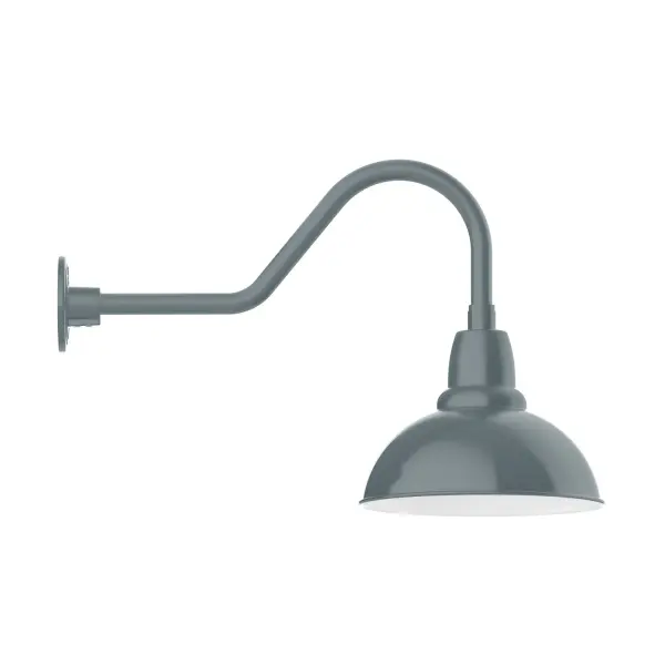 Our outdoor wall lights, inspired by 1920's industrial lighting, in classic gooseneck arm styles are great for use as sign or awning lights, garage or barn lights. This vintage look works well indoors also, our smallest sizes will illuminate a restaurant menu board, bookcase, or shelving unit. Our Cafe shades will help transform your outdoor living area into a warm and intimate gathering space. Collection: Cafe Finish: Slate Gray Glass: 12 inch Cafe Notes: Option (1) A19 LED and 3-Integrated 8W, 10W, 15W Width: 12.00" Height: 16.88" Length: 26.44" Weight: 4.50 lb Extension from Wall: 26.44" Canopy: 4.6875" diameter Number of Bulbs: 1 Maximum Wattage: 100.00 W Bulb Type: A19 Bulb Base: E26 Medium Light Source: Incandescent or LED equivalent Dimmable Voltage: 120.00 V Country of Origin: US Safety Listing: UL/cUL Safety Rating: Wet Dark Sky LED Manufacturer Warranty: 1-year limited warranty on the fixture.