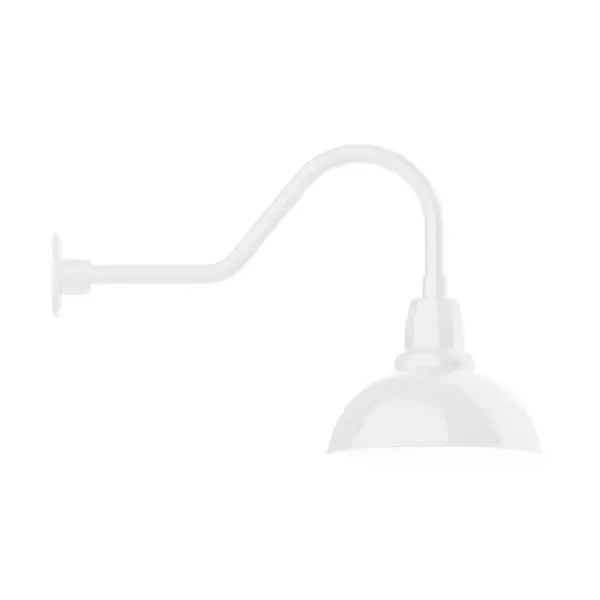 Our outdoor wall lights, inspired by 1920's industrial lighting, in classic gooseneck arm styles are great for use as sign or awning lights, garage or barn lights. This vintage look works well indoors also, our smallest sizes will illuminate a restaurant menu board, bookcase, or shelving unit. Our Cafe shades will help transform your outdoor living area into a warm and intimate gathering space. Collection: Cafe Finish: White Glass: Clear Glass with Cast Guard Notes: Option (1) A19 LED and 3-Integrated 8W, 10W, 15W Width: 12.00" Height: 16.88" Length: 26.44" Weight: 4.50 lb Extension from Wall: 26.44" Canopy: 4.6875" diameter Number of Bulbs: 1 Maximum Wattage: 100.00 W Bulb Type: A19 Bulb Base: E26 Medium Light Source: Incandescent or LED equivalent Dimmable Voltage: 120.00 V Country of Origin: US Safety Listing: UL/cUL Safety Rating: Wet Dark Sky LED Manufacturer Warranty: 1-year limited warranty on the fixture.