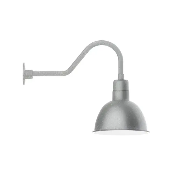 Our outdoor wall lights, inspired by 1920's industrial lighting, in classic gooseneck arm styles are great for use as sign or awning lights, garage or barn lights. This vintage look works well indoors also, our smallest sizes will illuminate a restaurant menu board, bookcase, or shelving unit. Our Deep Bowl shade, the ultimate domed reflector, is classic in shape and offers great light output. Collection: Deep Bowl Finish: Painted Galvanized Glass: 12 inch Deep Bowl Notes: Option (1) A19 LED and 3-Integrated 8W, 10W, 15W Width: 12.00" Height: 19.50" Length: 26.50" Weight: 4.50 lb Extension from Wall: 26.50" Canopy: 4.625" diameter Number of Bulbs: 1 Maximum Wattage: 100.00 W Bulb Type: A19 Bulb Base: E26 Medium Light Source: Incandescent or LED equivalent Dimmable Voltage: 120.00 V Country of Origin: US Safety Listing: UL/cUL Safety Rating: Wet Dark Sky LED Manufacturer Warranty: 1-year limited warranty on the fixture.