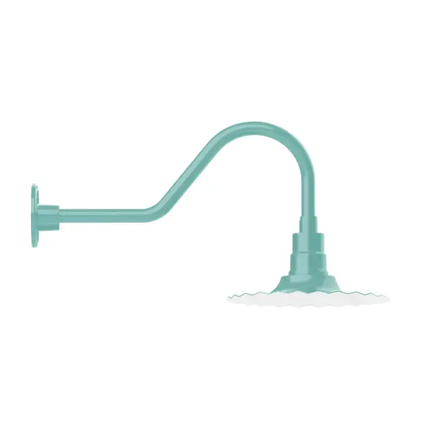 Our outdoor wall lights, inspired by 1920's industrial lighting, in classic gooseneck arm styles are great for use as sign or awning lights, garage or barn lights. This vintage look works well indoors also, our smallest sizes will illuminate a restaurant menu board, bookcase, or shelving unit. The Radial Shade is fluted to allow water to flow off its surface, suitable for seaside and non-seaside locales. Collection: Radial Finish: Sea Green Glass: 12 inch Radial Notes: Option (1) A19 LED and 3-Integrated 8W, 10W, 15W Width: 12.00" Height: 13.25" Length: 26.50" Weight: 5.00 lb Extension from Wall: 26.50" Canopy: 4.625" diameter Number of Bulbs: 1 Maximum Wattage: 100.00 W Bulb Type: A19 Bulb Base: E26 Medium Light Source: Incandescent or LED equivalent Dimmable Voltage: 120.00 V Country of Origin: US Safety Listing: UL/cUL Safety Rating: Wet Dark Sky LED Manufacturer Warranty: 1-year limited warranty on the fixture.