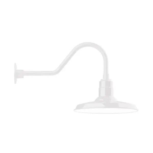 Our outdoor wall lights, inspired by 1920's industrial lighting, in classic gooseneck arm styles are great for use as sign or awning lights, garage or barn lights. This vintage look works well indoors also, our smallest sizes will illuminate a restaurant menu board, bookcase, or shelving unit. The Warehouse shade is our most popular shade style, and we offer in a large variety of sizes. Collection: Warehouse Finish: White Glass: 14 inch Warehouse Width: 14.00" Height: 15.50" Length: 27.75" Weight: 5.00 lb Extension from Wall: 27.75" Canopy: 4.625" diameter Number of Bulbs: 1 Maximum Wattage: 15.00 W Light Source: LED Light Output: 1200.00 lm Color Temperature: 2700 K CRI: 90 Dimmable Rated Average Life: 50,000 Voltage: 120.00 V Country of Origin: US Safety Listing: UL/cUL Safety Rating: Wet Dark Sky LED Manufacturer Warranty: 1-year limited warranty on the fixture.