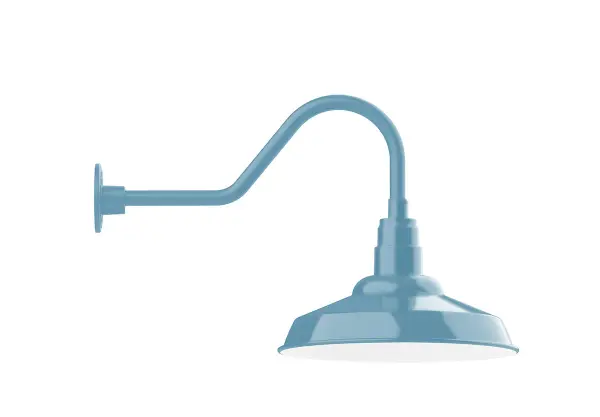 Our outdoor wall lights, inspired by 1920’s industrial lighting, in classic gooseneck arm styles are great for use as sign or awning lights, garage or barn lights. This vintage look works well indoors also, our smallest sizes will illuminate a restaurant menu board, bookcase, or shelving unit. The Warehouse shade is our most popular shade style, and we offer in a large variety of sizes.
