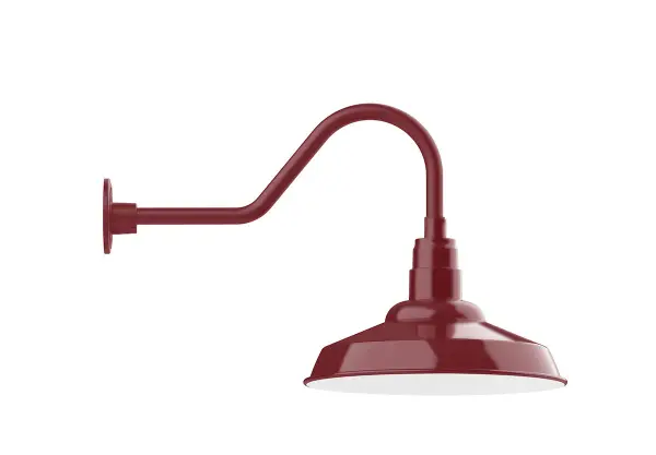 Our outdoor wall lights, inspired by 1920’s industrial lighting, in classic gooseneck arm styles are great for use as sign or awning lights, garage or barn lights. This vintage look works well indoors also, our smallest sizes will illuminate a restaurant menu board, bookcase, or shelving unit. The Warehouse shade is our most popular shade style, and we offer in a large variety of sizes.