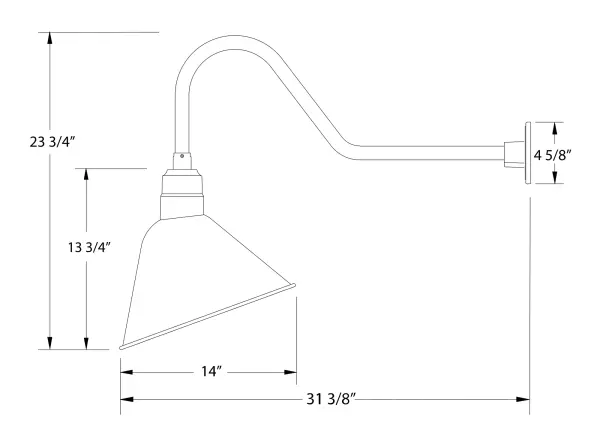 Our outdoor wall lights, inspired by 1920’s industrial lighting, in classic gooseneck arm styles are great for use as sign or awning lights, garage or barn lights. This vintage look works well indoors also, our smallest sizes will illuminate a restaurant menu board, bookcase, or shelving unit. The Angle shade is designed and mounted so that it illuminates the surface to which it is mounted. - alternate view