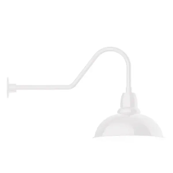 Our outdoor wall lights, inspired by 1920's industrial lighting, in classic gooseneck arm styles are great for use as sign or awning lights, garage or barn lights. This vintage look works well indoors also, our smallest sizes will illuminate a restaurant menu board, bookcase, or shelving unit. Our Cafe shades will help transform your outdoor living area into a warm and intimate gathering space. Collection: Cafe Finish: White Glass: Clear Glass with Cast Guard Notes: Option (1) A19 LED and 3-Integrated 8W, 10W, 15W Width: 16.00" Height: 20.25" Length: 34.50" Weight: 4.50 lb Extension from Wall: 34.50" Canopy: 4.625" diameter Number of Bulbs: 1 Maximum Wattage: 100.00 W Bulb Type: A19 Bulb Base: E26 Medium Light Source: Incandescent or LED equivalent Dimmable Voltage: 120.00 V Country of Origin: US Safety Listing: UL/cUL Safety Rating: Wet Dark Sky LED Manufacturer Warranty: 1-year limited warranty on the fixture.