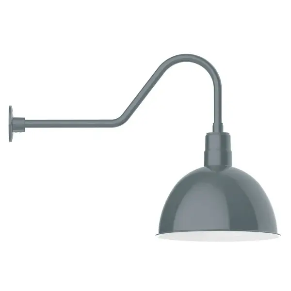 Our outdoor wall lights, inspired by 1920's industrial lighting, in classic gooseneck arm styles are great for use as sign or awning lights, garage or barn lights. This vintage look works well indoors also, our smallest sizes will illuminate a restaurant menu board, bookcase, or shelving unit. Our Deep Bowl shade, the ultimate domed reflector, is classic in shape and offers great light output. Collection: Deep Bowl Finish: Slate Gray Glass: 16 inch Deep Bowl Width: 16.00" Height: 23.25" Length: 34.50" Weight: 4.50 lb Extension from Wall: 34.50" Canopy: 4.625" diameter Number of Bulbs: 1 Maximum Wattage: 15.00 W Light Source: LED Light Output: 1200.00 lm Color Temperature: 3000 K CRI: 90 Dimmable Rated Average Life: 50,000 Voltage: 120.00 V Country of Origin: US Safety Listing: UL/cUL Safety Rating: Wet Dark Sky LED Manufacturer Warranty: 1-year limited warranty on the fixture.