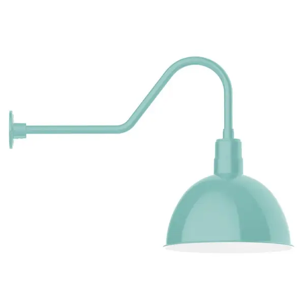 Our outdoor wall lights, inspired by 1920's industrial lighting, in classic gooseneck arm styles are great for use as sign or awning lights, garage or barn lights. This vintage look works well indoors also, our smallest sizes will illuminate a restaurant menu board, bookcase, or shelving unit. Our Deep Bowl shade, the ultimate domed reflector, is classic in shape and offers great light output. Collection: Deep Bowl Finish: Sea Green Glass: 16 inch Deep Bowl Notes: Option (1) A19 LED and 3-Integrated 8W, 10W, 15W Width: 16.00" Height: 23.25" Length: 34.50" Weight: 4.50 lb Extension from Wall: 34.50" Canopy: 4.625" diameter Number of Bulbs: 1 Maximum Wattage: 100.00 W Bulb Type: A19 Bulb Base: E26 Medium Light Source: Incandescent or LED equivalent Dimmable Voltage: 120.00 V Country of Origin: US Safety Listing: UL/cUL Safety Rating: Wet Dark Sky LED Manufacturer Warranty: 1-year limited warranty on the fixture.