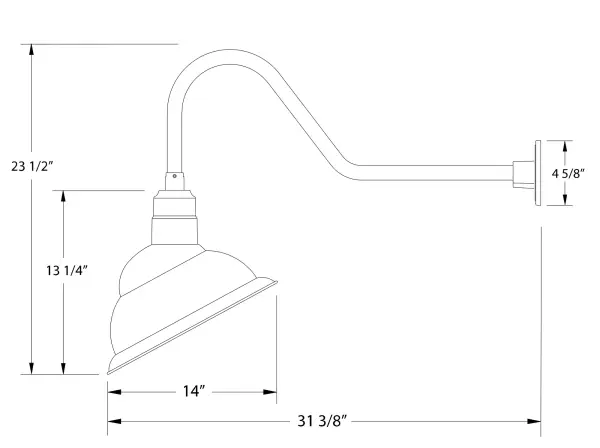 Our outdoor wall lights, inspired by 1920’s industrial lighting, in classic gooseneck arm styles are great for use as sign or awning lights, garage or barn lights. This vintage look works well indoors also, our smallest sizes will illuminate a restaurant menu board, bookcase, or shelving unit. The Emblem shade is designed to illuminate the surface to which it is mounted. - alternate view